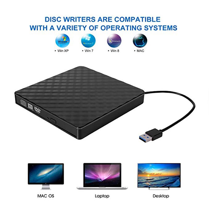 Portable high-speed USB 3.0 External CD/DVD ROM Optical Drive External Slim Disk Reader Desktop PC Laptop Tablet DVD Player