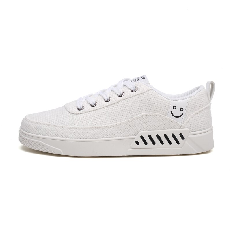 Sommarskor män säckväv smileyboard herrsneakers lediga ventilerande halkfria herrskor zapatillas hombre scarpe uomo: Vit  h12-25 / 7