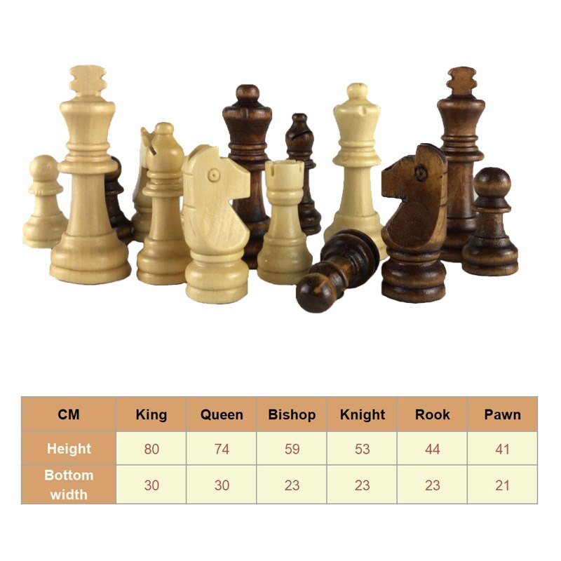 Juego de ajedrez de madera de 32 piezas, 54/65/80/92/105mm de altura, juego completo de ajedrez: King height 80mm