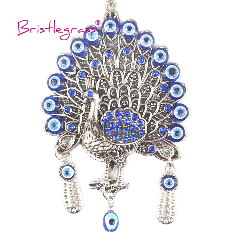 BRISTLEGRASS Turkish Blue Evil Eye Peacock Peafowl Tassel Amulets Lucky Charm Car Wall Hanging Pendant Blessing Protection Decor