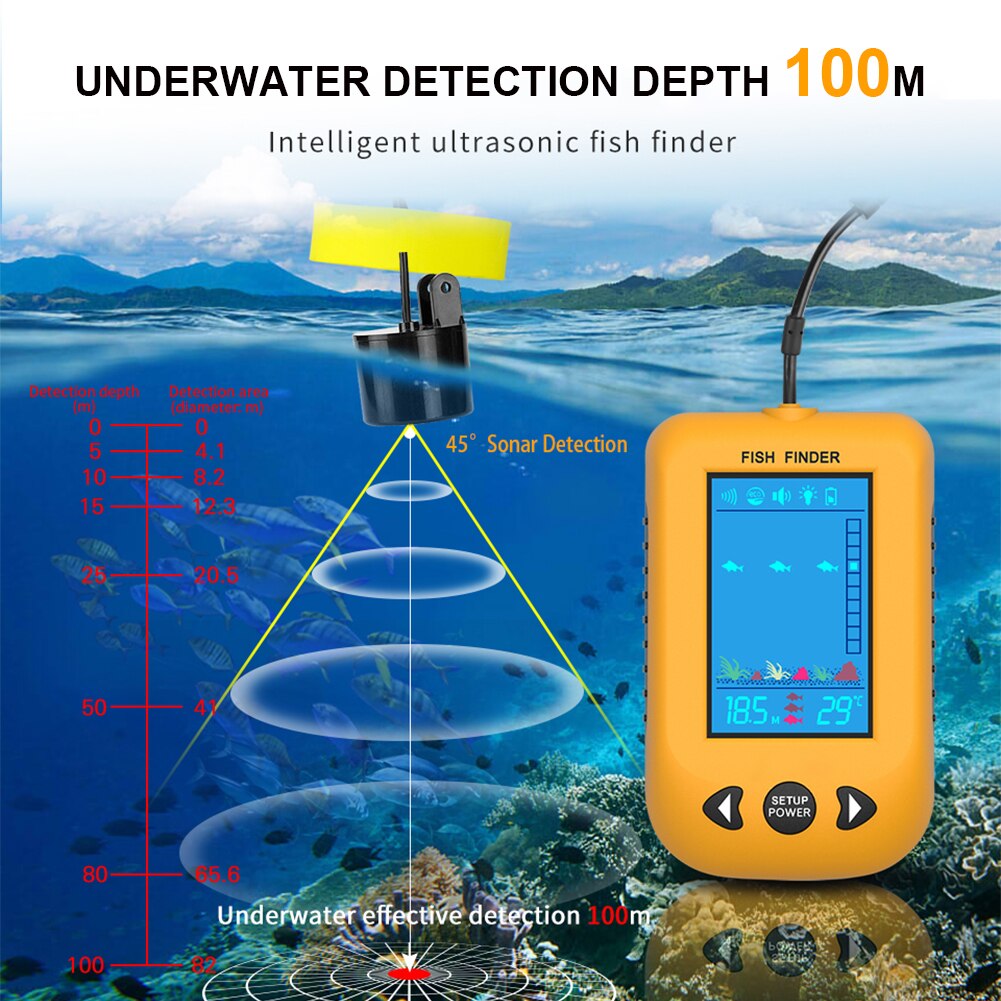 Przenośny 100M sonar robić połowu ryb ręczny wykrywacz głębokości sprzęt wędkarski z przetwornikiem sonaru wyświetlacz LCD robić połowów nad jeziorem