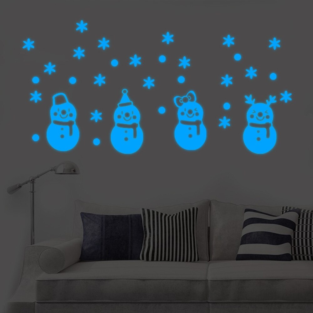 Glow In The Dark Stickers Kerst Glow Sneeuwpop Muurstickers Woonkamer Lichtgevende Stickers Window Decor Kamer Decoratie: Blauw