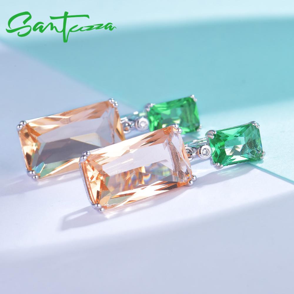 SANTUZZA Orecchini D'argento per Le Donne 925 sterlina d'argento brillante Verde Champagne di Cristallo Ciondolante Orecchini Gioelleria Raffinata E Alla Moda