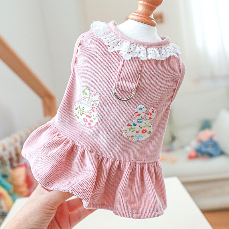 Rabbit Print Pet Clothes Lace Dog Dress For Dogs Skirt Dog Wedding Dresses Spring Clothes For Dogs Pet Cat Dress Yorkshire Pug