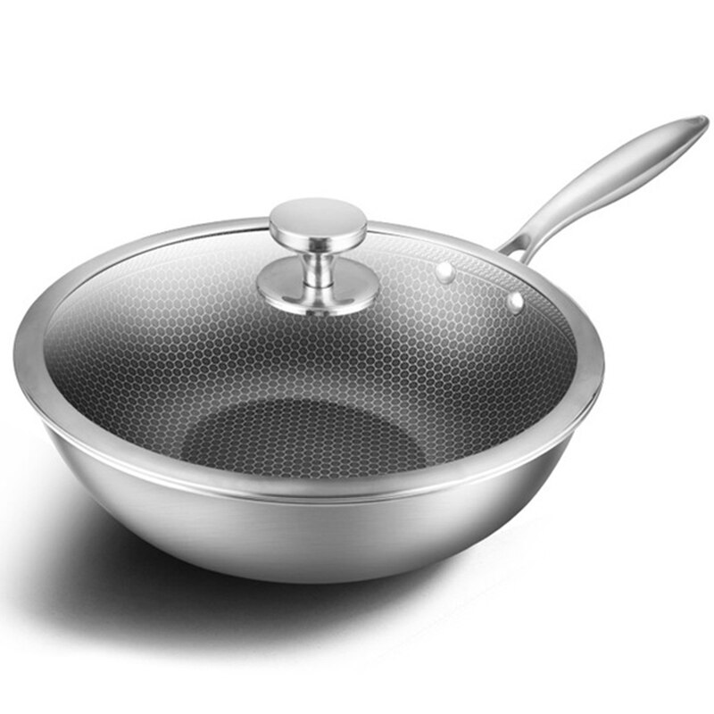 Wok allemande, en acier inoxydable 304, nid d'abeille, cuiseur antiadhésif antifumée et Pot en fer à frire universel pour induction et gaz: Only pot
