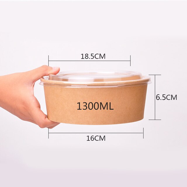 50 Contenedores de paple Kraft, ensaladero 500ml-1500ml: 1300ml