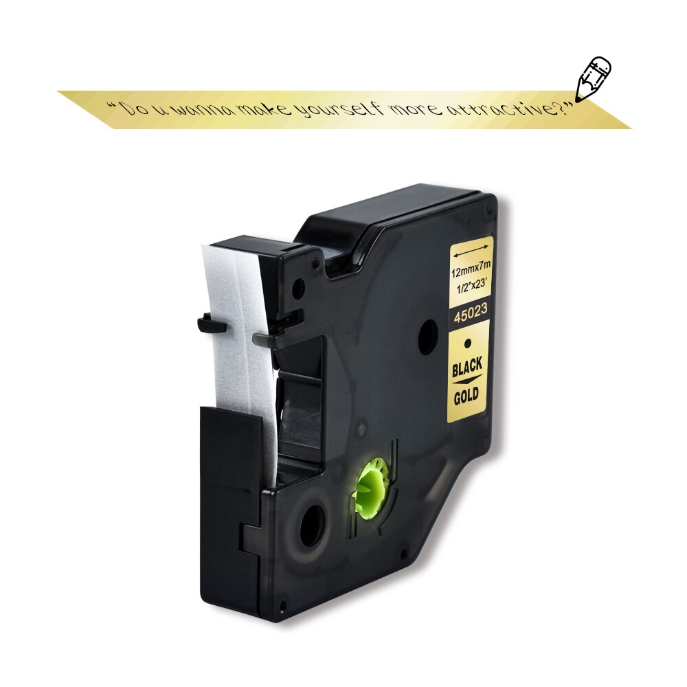 45023 Compatible Dymo D1 Black on Gold 12mm Label Tape Label Ribbons Printer Ribbon for Dymo Label Manager 160 280 210