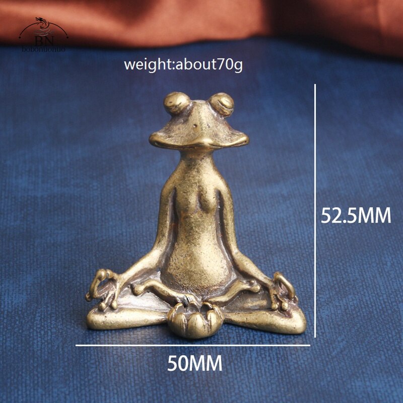 Retro Brass Meditate Zen Buddhism Frog Statue Small Ornament Copper Animal Sculpture Incense Burner Home Desk Decoration Tea Pet