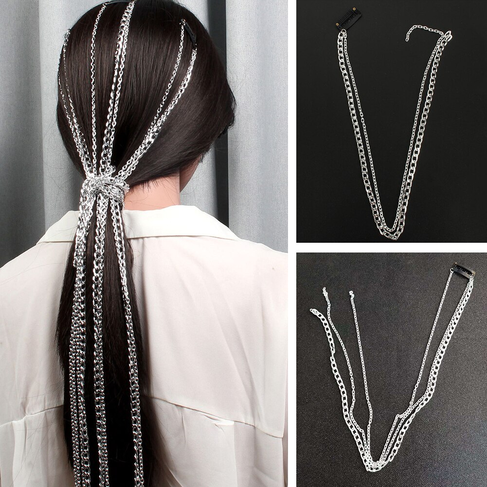 Bling Metal Style Ponytail Long Tassel Chain Hair Accessories Clip Bridal Wedding Prom Hair Extensions Accessories