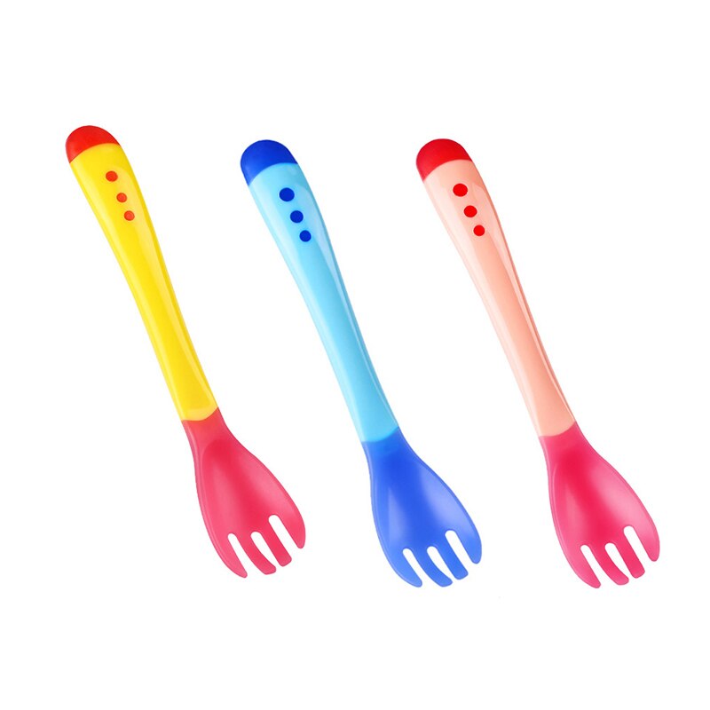 Tenedores con sensor de temperatura para niños, cucharas de silicona para sopa, tenedor, cuchara de seguridad suave, vajilla de aprendizaje para alimentación, 1/3 Uds.