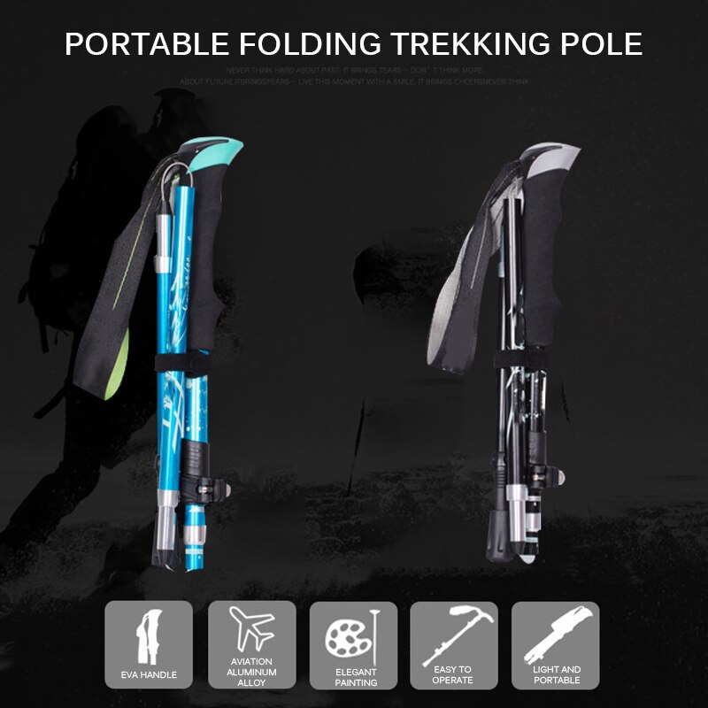 Trekking Pole Ultra-Light 5 Sections Fiber Lock Folding Rod Walking Trekking Climbing Poles Alpenstock Stick Travel Camping