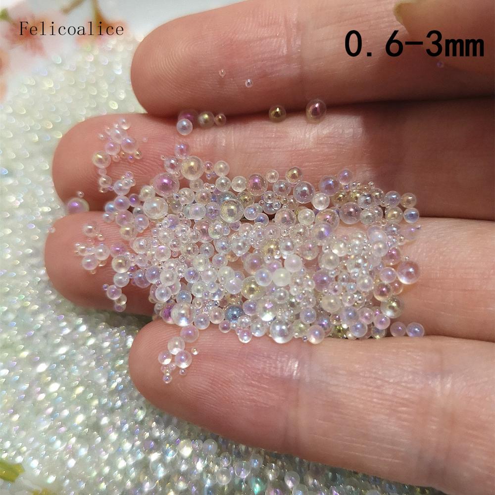 450g ab gennemsigtig boble kugle glasperler materiale epoxy form gør smykker fyldning til diy smykker slim dekor tilbehør: 0.6-3mm blandet 450g