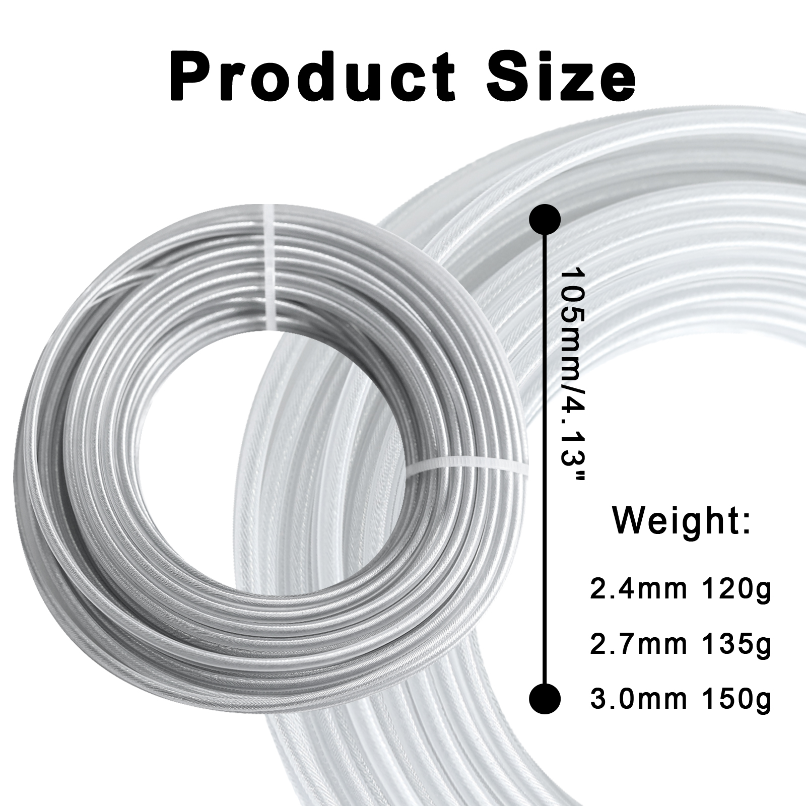 2PCS 2.4/2.7/3.0mm*15m Round Trimmer Steel Nylon Wire Rope Cord Line Brush Cutter Long Grass Replacement Lawn Mower Accessories