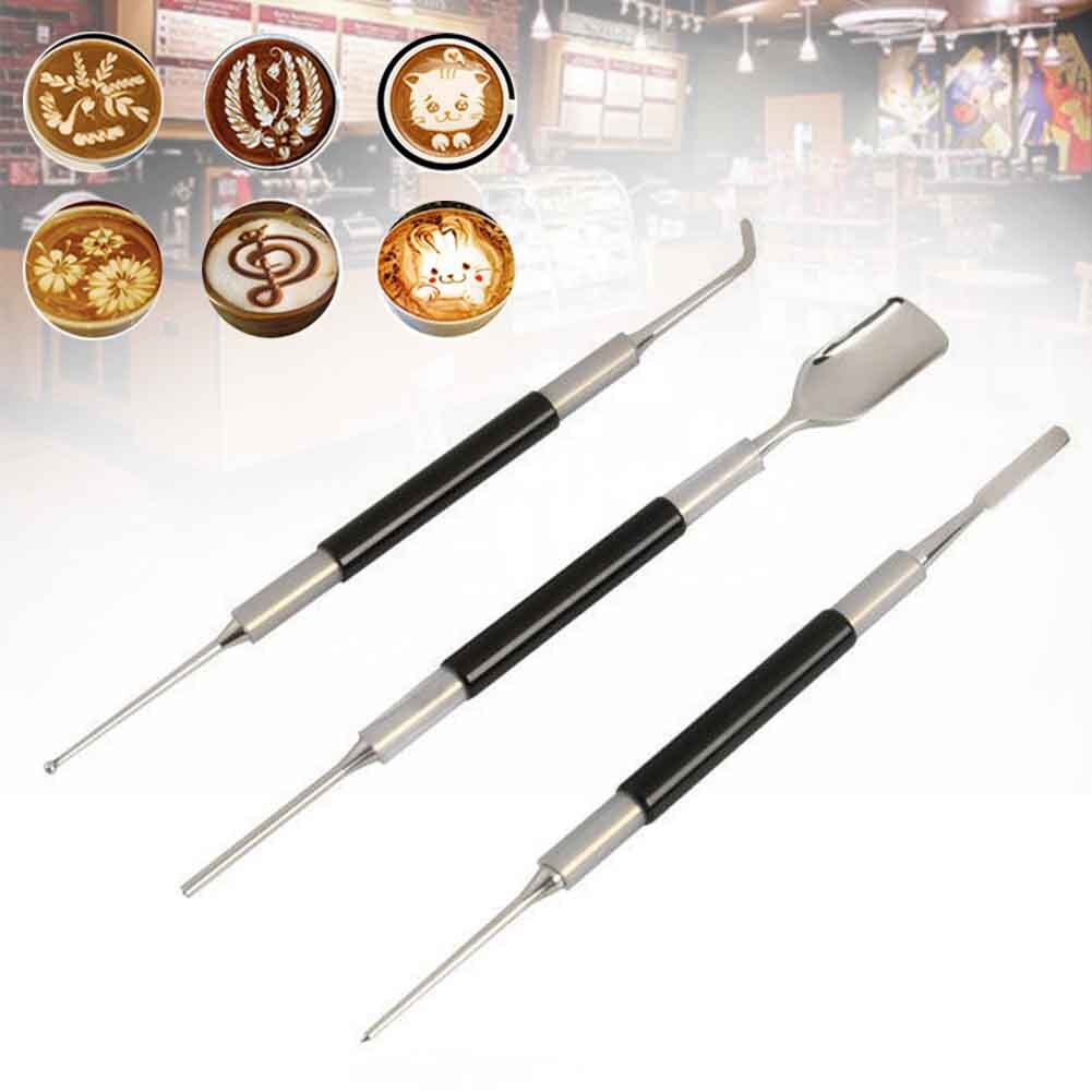 3pcs/set DIY Barista Home Tool Coffee Art Pen Tamper Latte Decorating Needle Stainless Steel Kitchen Cappuccino Carving Cafe
