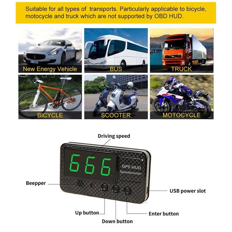 Universal Gps Speedometer Odometer Mileage Hud Display Digital Speed Alarm Mph Kmh for Cars Trucks Motorcycle and Bicycle Tools