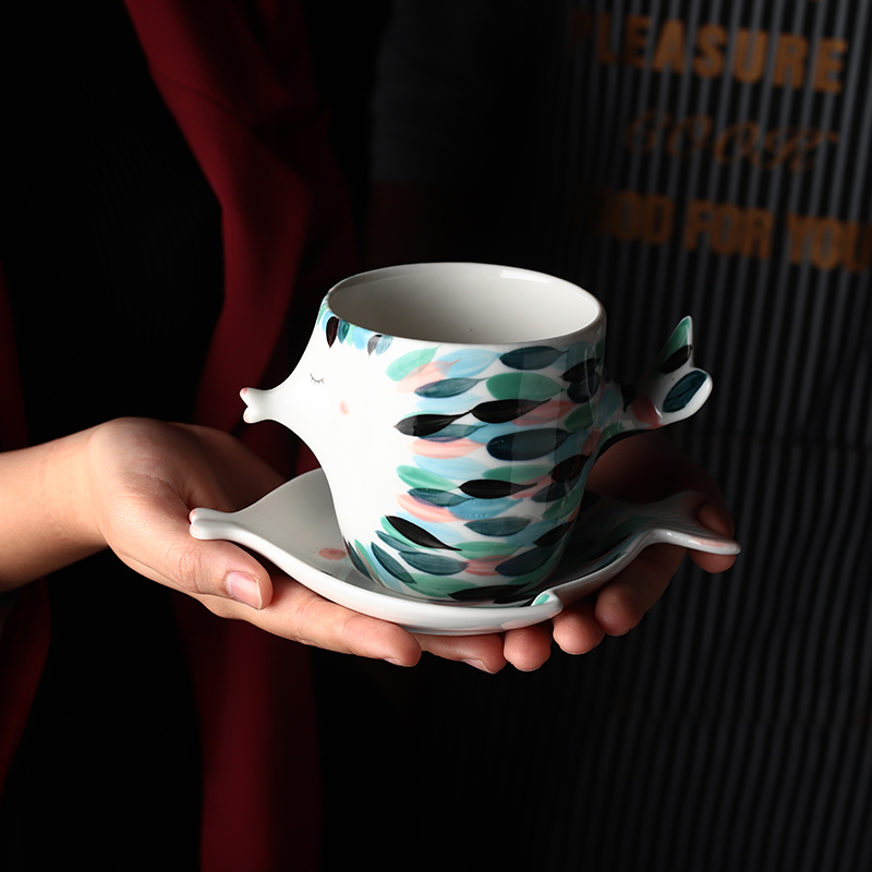 Handmade 3D Fish Shape Ceramic Cup And Saucer Coffee Cup Set Afternoon Black Tea Porcelain Teacup Couple Double Wall Mug