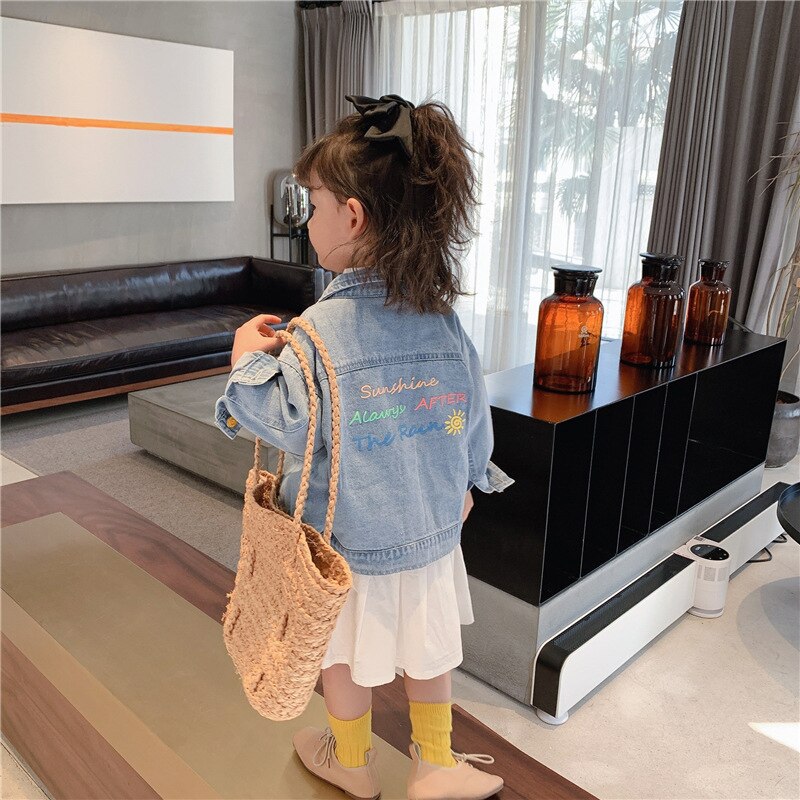 Lettere di moda stampa bambini giacche di jeans stile coreano neonate Casual allentato Jean cappotti primavera autunno abbigliamento per bambini 2-6Y