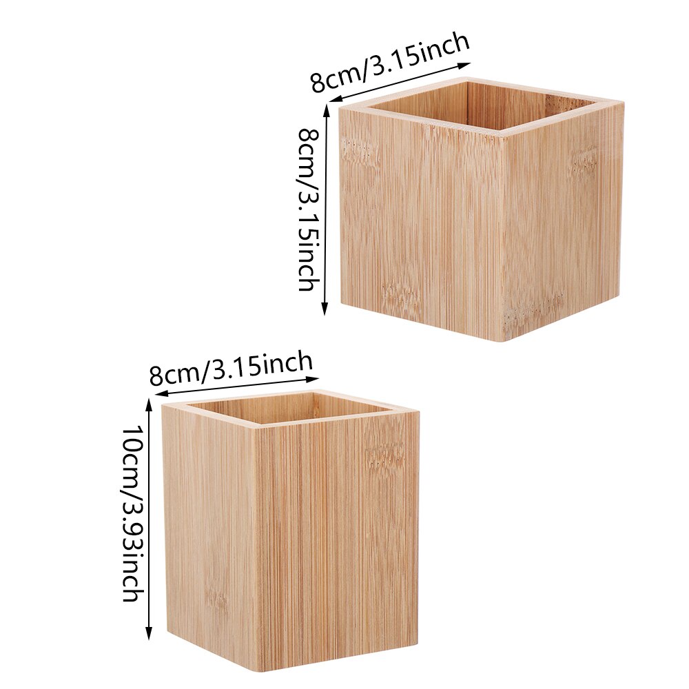 Bamboo Box Pen Pencil Holder Makeup Brush Storage Office Desktop Stationery Organizer Square Container Pen Holder