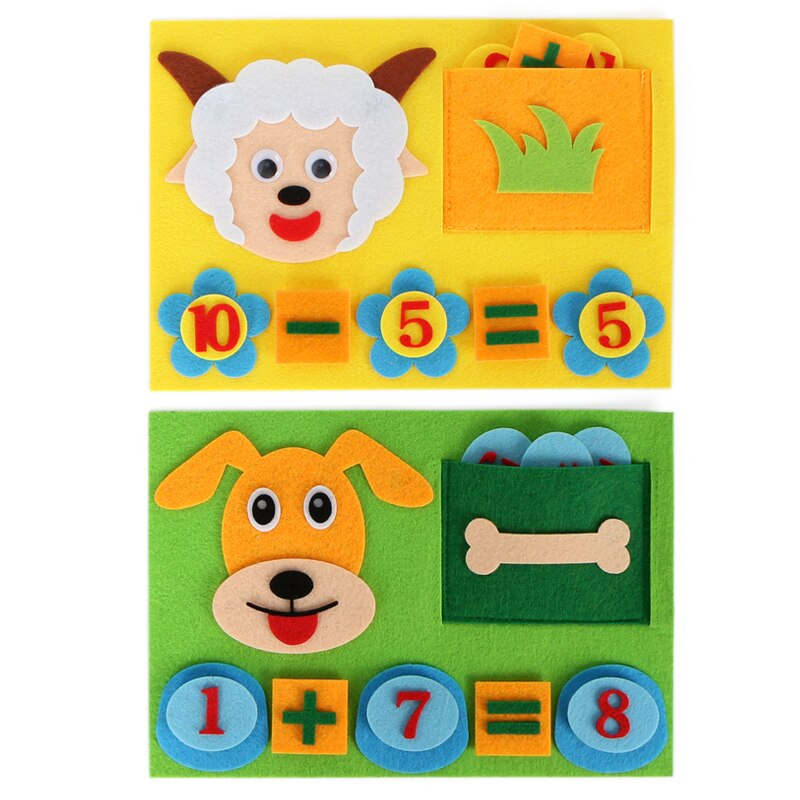 Felt Cloth Cartoon Card For Kids by Hands Study Math The Numbers Add and Subtract Children Early Teaching Felt Craft 24.5*17.5CM