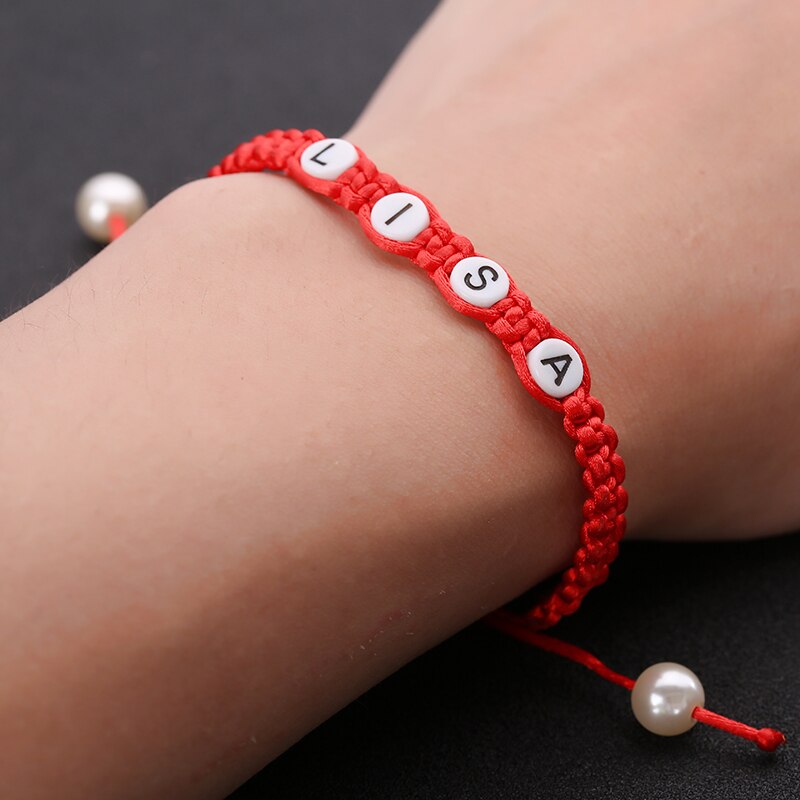 brief pulseiras rot faden schnur harz perle diy armreif name handarbeit armband schmuck für frauen zubehör