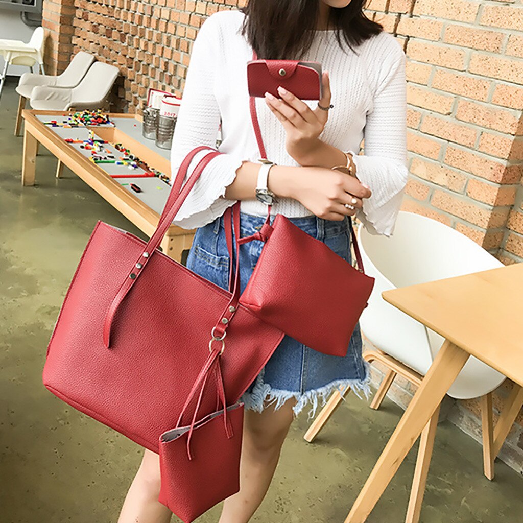 4pcs/Set Women Composite Bags Ladies Handbags Female PU Leather Shoulder Messenger Bags Tote Bag Bolsa #T1G