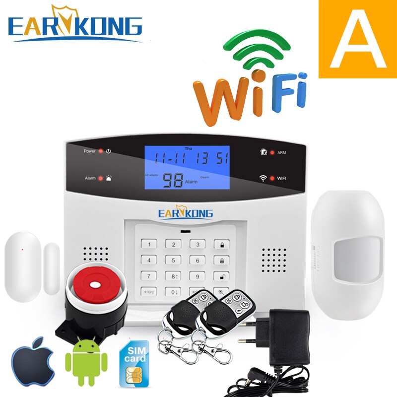 Wifi GSM Home Burglar Alarm System 433MHz Detector Alarm Support Telephone Line PSTN & SIM Card Voice Intercom Wifi APP Relay: A / French