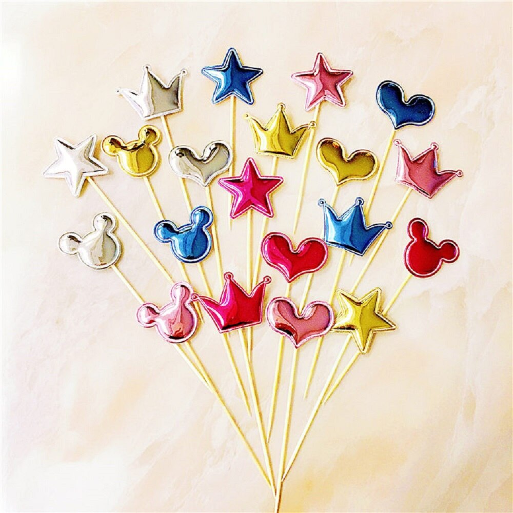 5 stk/pose fargerik stjerne hjerte krone gratulerer med dagen kake topper cupcake topper barn favoriserer bryllupsfest rekvisita hjemmedekorasjon