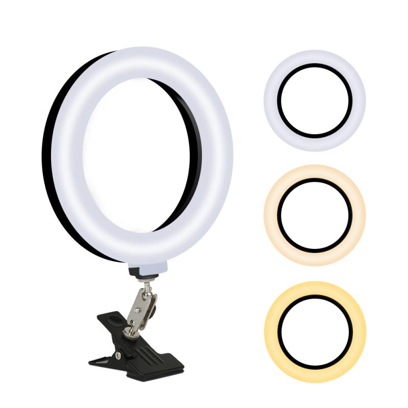 6/8/10Inch Drie Kleur Traploos Dimmen Clip-On Ring Licht Met Standaard Led Camera Selfie vul Licht Ring Voor Video Fotografie: 8-inch