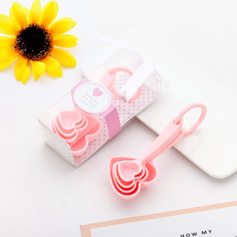 (4Pcs/Lot=1Boxes) Adorable Heart Baby souvenirs of Love Measuring Spoon Favors for Baby Shower favors and birthday Party