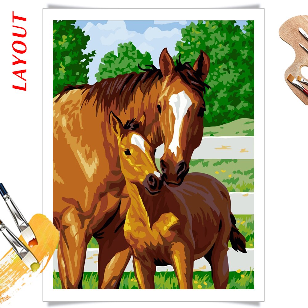 AZQSD Painting By Numbers Horse Series Handmade DIY Abstract Oil Paint By Number Canvas Kits Animal Home Decor SZGD063