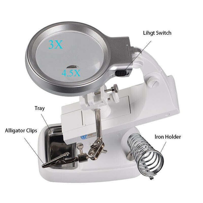 3X 4.5X aide main fers à souder support pince lumière LED avec 1 boîtes à outils loupe lentille bureau Station réparation outils
