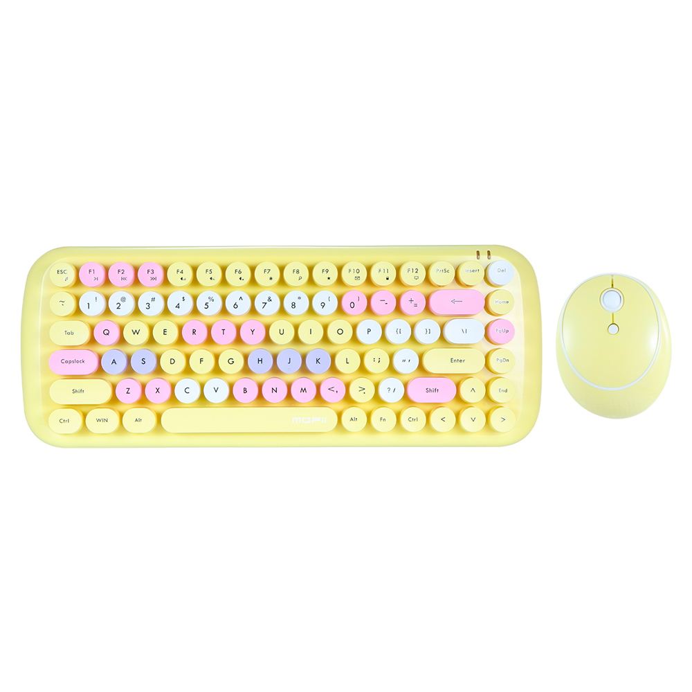 Mofii CANDY Keyboard Mouse Combo Wireless 2.4G Mixed Color 84 Key Mini Keyboard Mouse Set with Circular Punk Key Caps: YELLOW