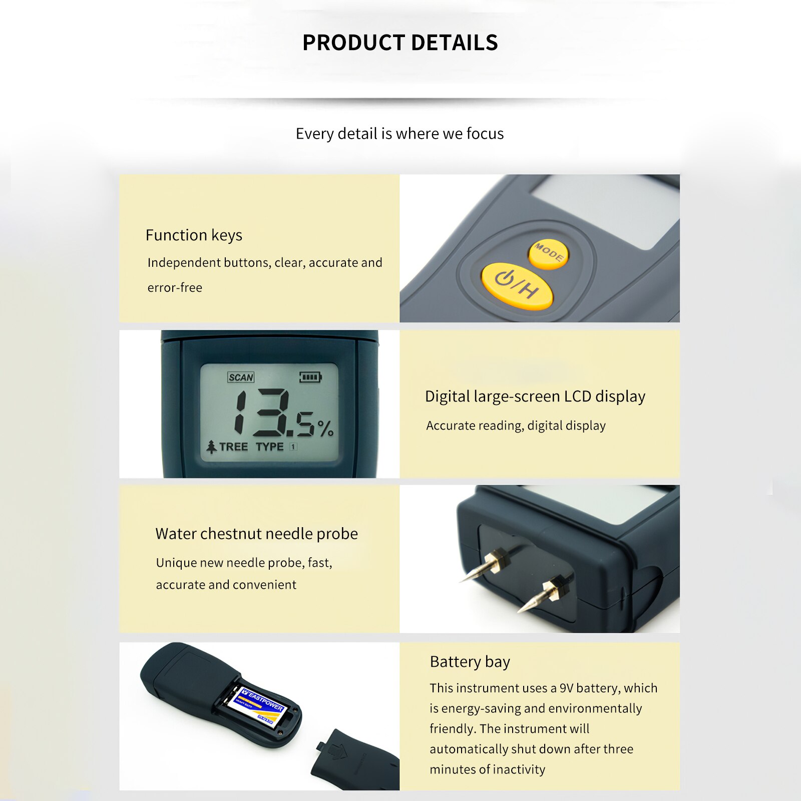 Higrómetro de humedad Digital para madera/cartón, medidor de humedad de madera/cartón, medición rápida y precisa de microondas, pantalla LCD