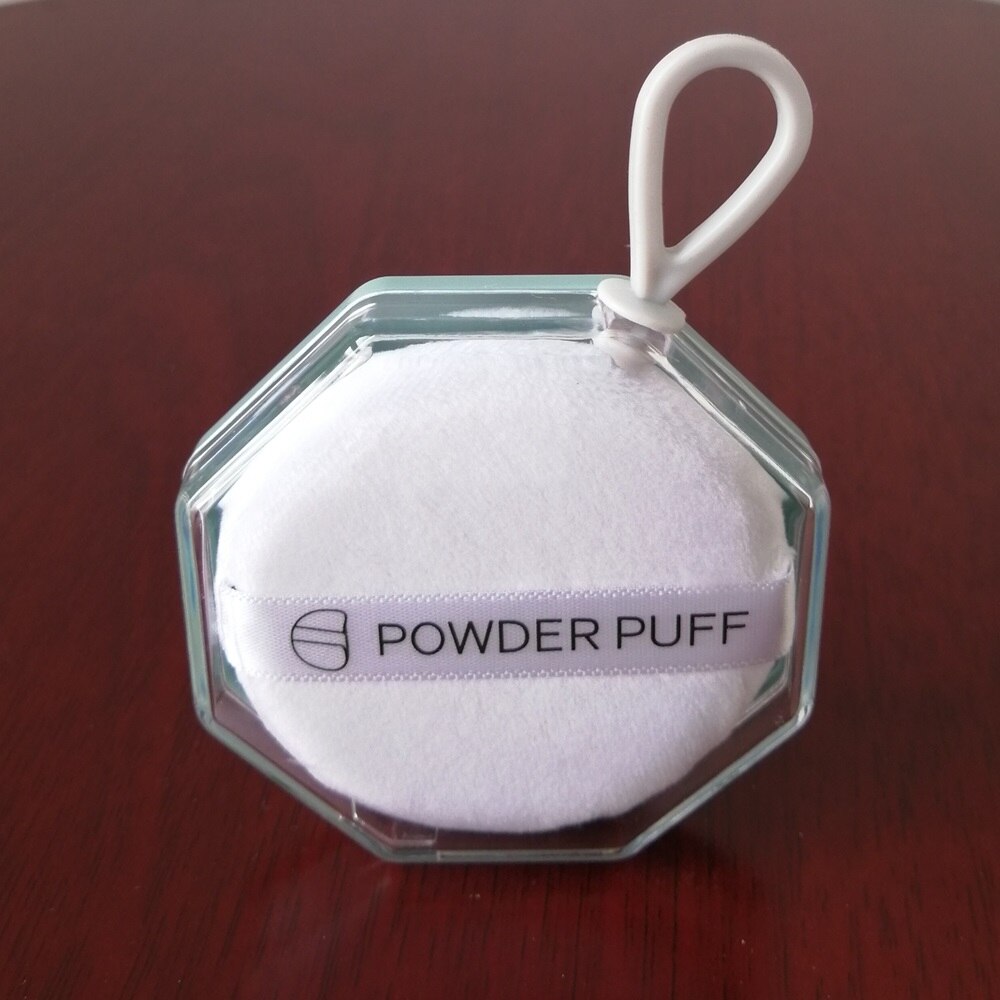 6X6Cm Zachte Massaal Poederdons Natuurlijke Glad Cosmetische Luchtkussen Draagbare Suspenable Storage Case Transparante Doos: white puff blue case