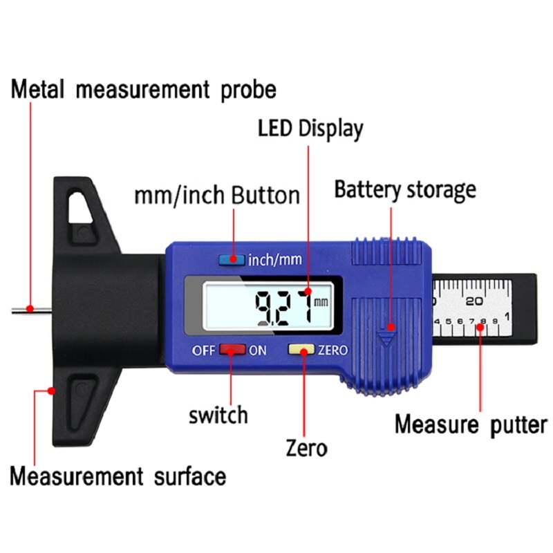 Micrómetro Digital de 0,01mm para herramienta de medición automática, medidor de profundidad de la banda de rodadura, 0-25mm, LCD, puntas de carbono para instrumentos de altura