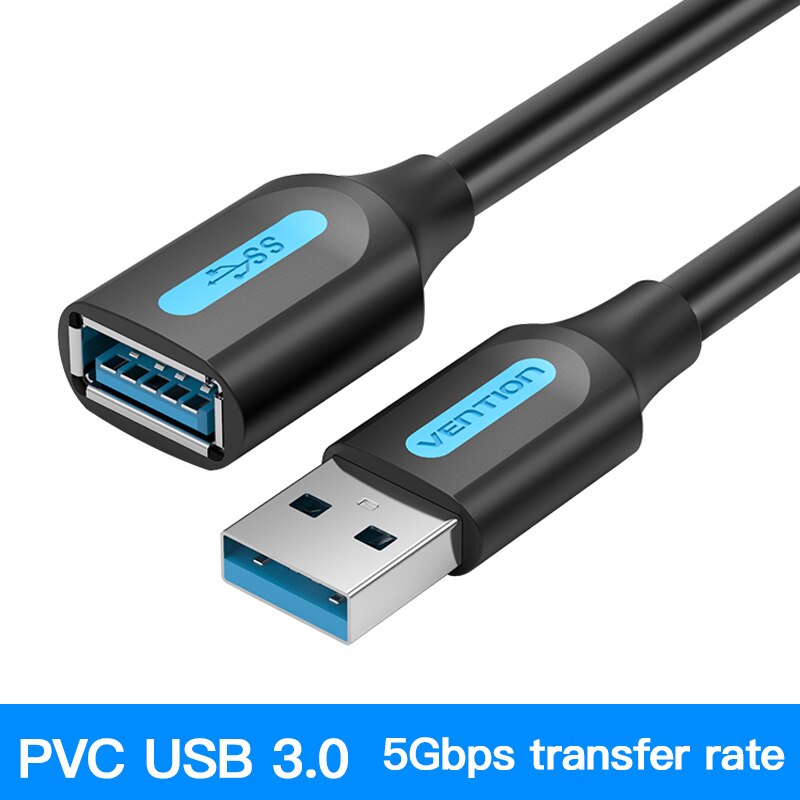 Vention USB Extension Cable 3.0 Male to Female USB Cable Extender Data Cord for Laptop PC Smart TV PS4 Xbox One SSD USB to USB: 3.0 Black CBH / 0.5m