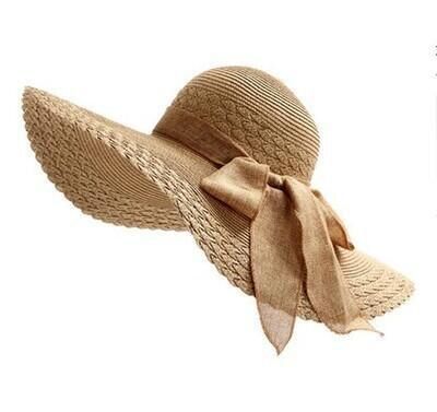 Sommarhatt dam stråhatt med stor brätte solfloppig bred brätte hattar pilbåge hopfällbar strandmössa gorros mujer verano: Kaki