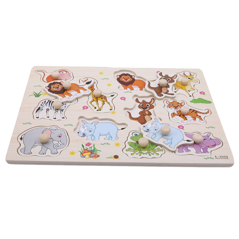 Puzzels Baby Speelgoed Pasgeboren Zoo Dieren Hand Puzzel Houten Kid Kinderen Baby Leren Educatief Speelgoed Puzzels