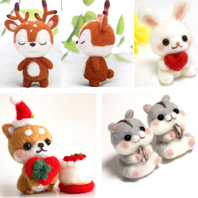 1 set wool for Felt DIY Package Hamsters, cats, dogs, Christmas , stamps needle felting, Shiba Inu Set animals