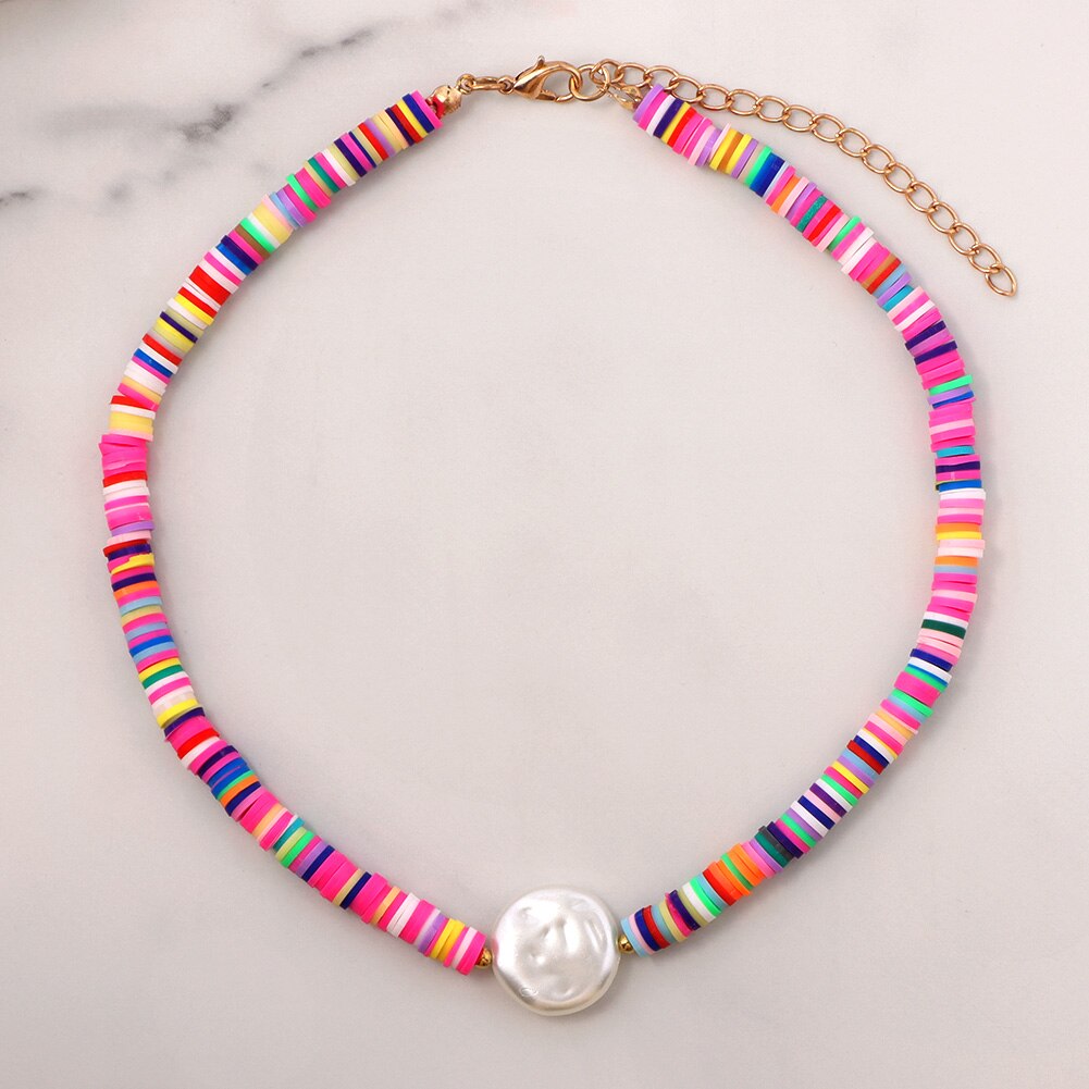 Boho Evil Eye Smile Pearl Beaded Necklace For Women Imitation Pearl Christmas Y2K Happy Face Choker Collar Party Jewelry