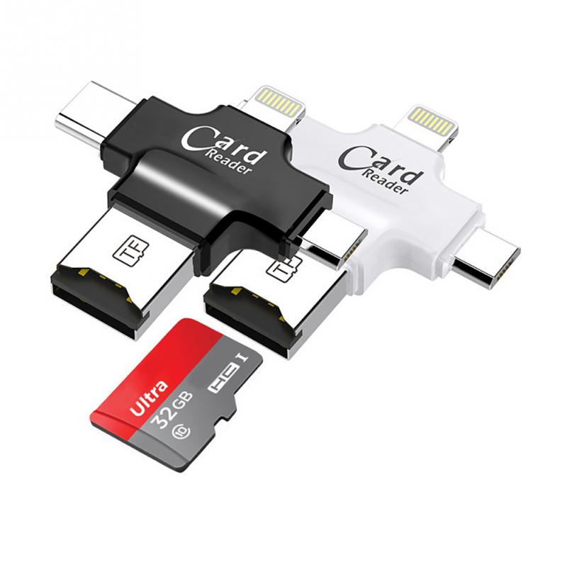 Kismo 4 in 1 Micro SD Memory Card Reader Lightning/Type-C OTG Card Reader for iphone 6 7 8 Plus Samsung S8 S9 OnePlus 5 6