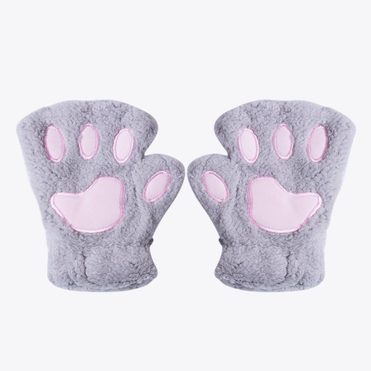 Gants pour demi-doigt Costume noir et Beige | de femmes, griffe de chat, patte de chat, peluche chaude et douce, ours moelleux court: Gris