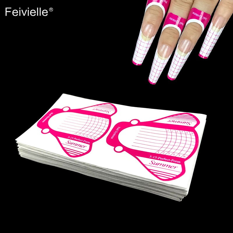 Feivielle 100 stks Professionele Nail Form Sticker UV Gel Nail Art Tip Uitbreiding Gids Tools Voor Salon Nails Care transparante