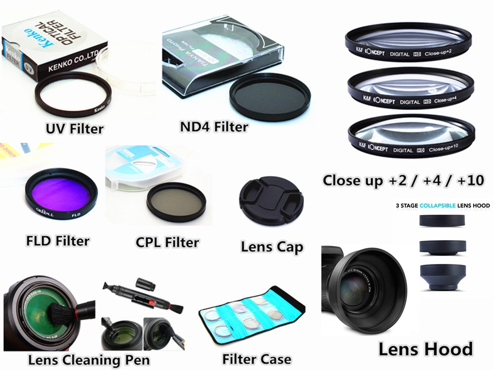 Filter kit + Zonnekap + Cap + Cleaning pen voor Panasonic Lumix FZ330 FZ300 FZ200 FZ150 FZ100 FZ60 FZ62 FZ48 FZ47 FZ45 FZ40