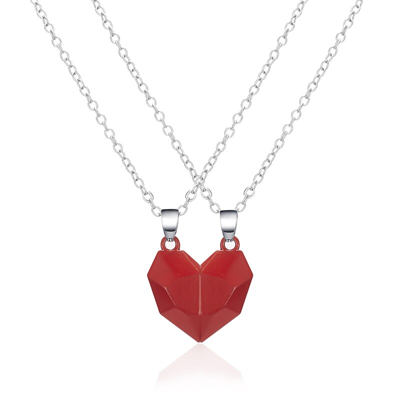 2Pcs Heart Magnetic Couple Necklace for Women Heart Faceted Magnet Pendant Necklace Distance Wishing Stone Valentine&#39;s Day: Magnetic Necklace-8