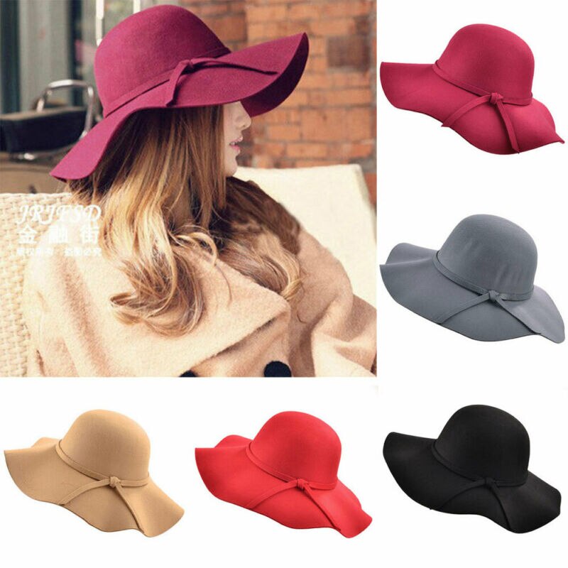 Vintage Women's Large Floppy Sun Hat – Wide Brim Bowler Cap With Bow