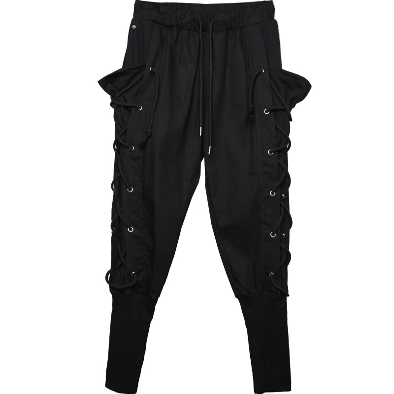 Pantalones de harén para hombre, ropa de calle gótica, Punk, Hip Hop, ajustados, con cordón