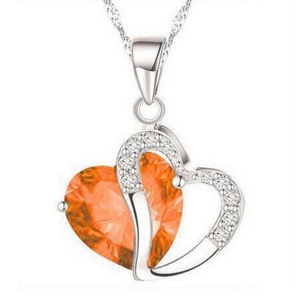 Female Crystal Heart Necklace Pendant Short Gold Chain Necklace Pendant Necklace Charm girlfriends: E