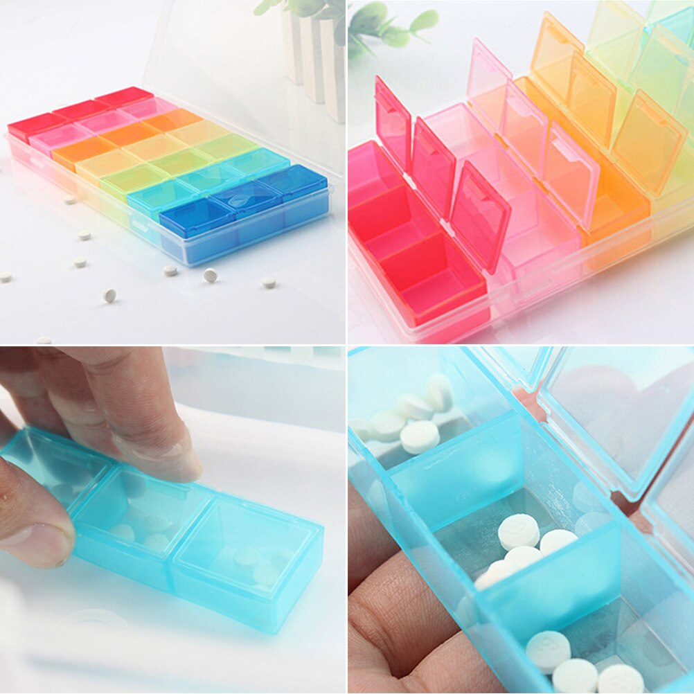 Multicolor Container 7 Dag Regenboog Pil Geneeskunde Kit Tablet Bunker Dispenser Organizer Case Met 21 Vakken Pillendoosje