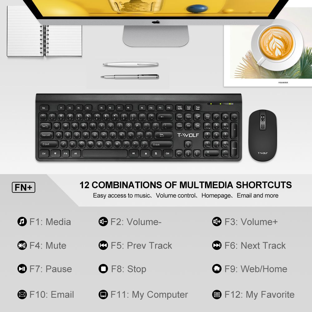 minimalist style TF300 2.4Ghz wireless keyboard and mouse wireless set suitable for all laptop keyboard and mouse sets